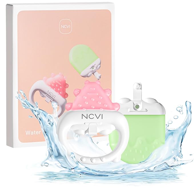 NCVI Freezable Baby Silicone Teething Toys – Cooling Relief for Babies 0-12 Months, BPA-Free, Water-Filled & Ice Teething Toys, Safe & Effective Cold Teethers for Soothing Sore Gums, Pink & Green