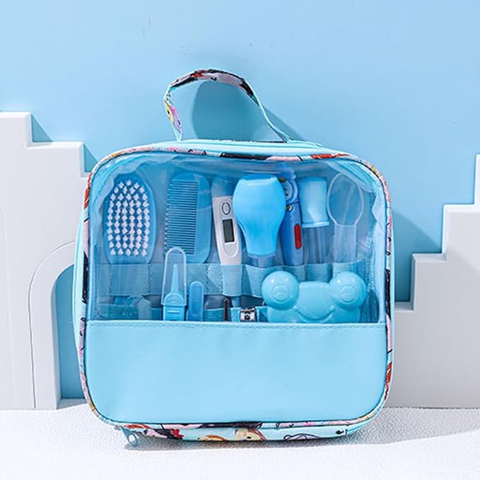 Baby Healthcare and Grooming Kit Baby Nasal Aspirator Nail Clipper Hairbrush Set Newborn Daily Cleaning Care Kit 13 PCS/Set, Style A, Blue, Safety First Baby Healthcare kit