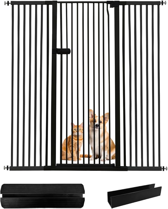 Lumizone Extra Tall Cat Gate 61.02" High Pressure Mounted Extra Wide 2025 New (17 Sizes) 1.37" Gap No Drilling Auto-Close One-Handed Operation Tall Pet Gate for Dogs(Black, 61.02" H x 55.12"-59.44" W)
