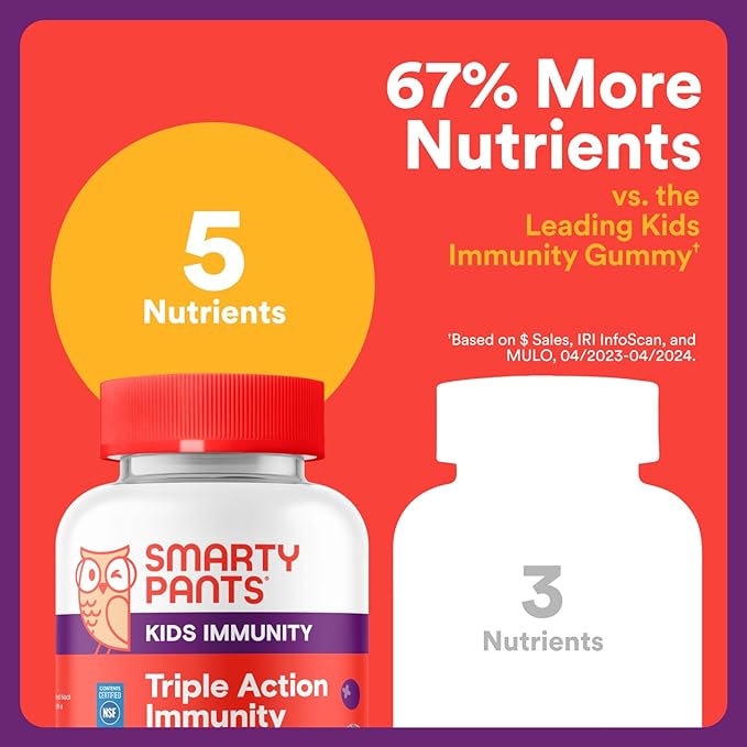 SmartyPants Kids Immunity Elderberry Gummies: Kids Immune Support Supplement, Vitamin C, Vitamin D, Vitamins B6 & B12 and Zinc, Gluten Free, Elderberry Flavor, 60 Count (30 Day Supply) (Pack of 2)