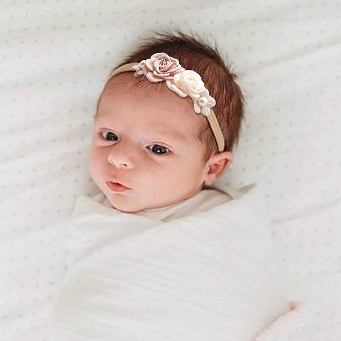 Baby Girl Headbands Nylon Flower Elastic Hairbands 3pcs Hair Accessories Gift for Newborn Infant Toddlers (17A#)