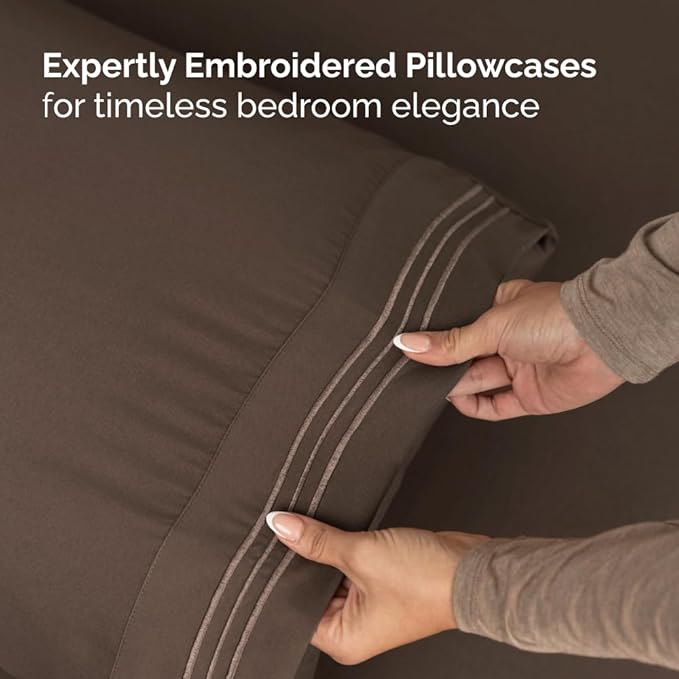 Flex Top Split Head King 4 Piece Sheet Set - Comfy Breathable & Cooling Bed Sheets Set - Hotel Luxury Bedding for Women, Men, Kids, Teens, Boys & Girls - Deep Pockets, Ultra-Soft - Oeko-Tex - Brown