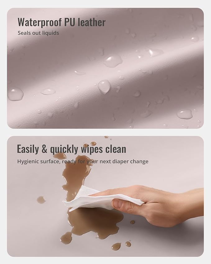 Blissful Diary Vegan Leather Baby Changing Pad with Waterproof & Wipe-Clean PU Cover, Avocado Size Cozy Diaper Changing Pad for Dresser and Table, Taupe