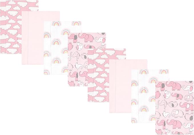 Hudson Baby Cotton Poly Flannel Burp Cloths Multipack, Girl New Elephant 8-Pack, One Size