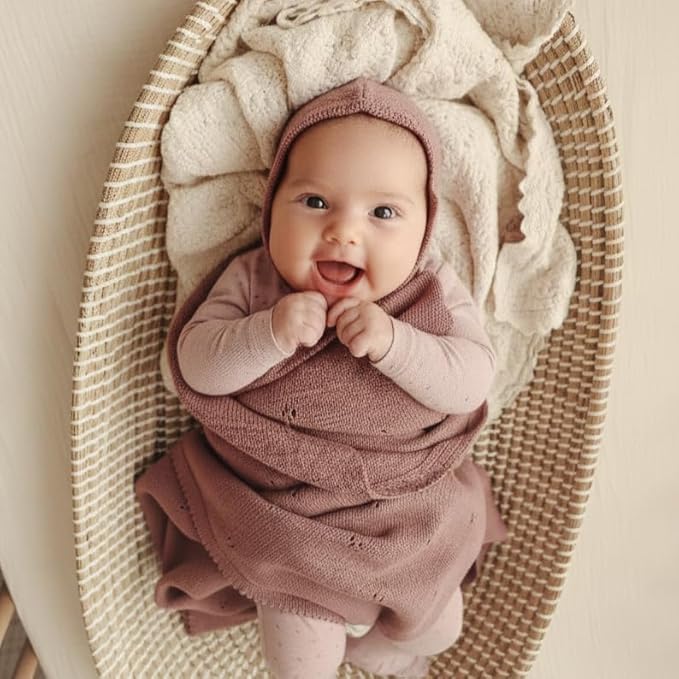 Baby Gift Set - Organic Cotton Newborn Blanket Essentials, Thoughtful Baby Shower & New Baby Gift for Boys & Girls (Pointelle - Sugar Plum)