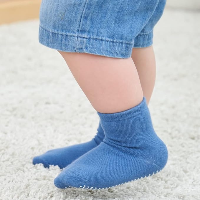 ZAPLES Baby Non Slip Grip Crew Socks with Anti Skid Soles for Infants Toddlers Kids Boys Girls
