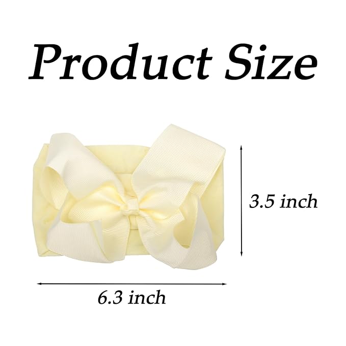 6" Baby Headband Bows, Soft Nylon Hairbands Cute Big Bow Super Elastic Headband for Baby Girls Newborn Infant Toddlers (White 20Colors)