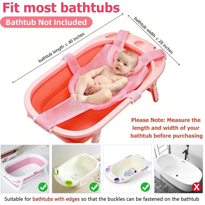 Baby Bath Support Mesh Pad Newborn Bath Tub Seat Net Non-Slip Baby Tub Mat Floating Bathtub Seat Cushion Adjustable Pillow for Bathing Cushion Pad Mat for 0-3 Years Old (No Bathtub)