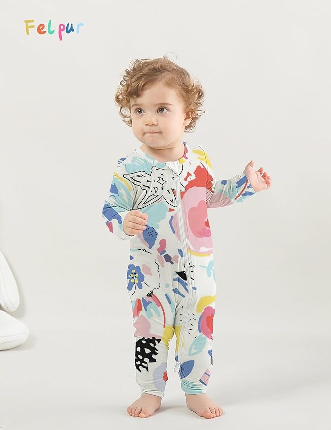 Baby Girls Boys Footless Romper 2 Way Zipper Soft Rayon Outfits, Outdoor Tie-dye Long Sleeve Clothes Jumpsuit
