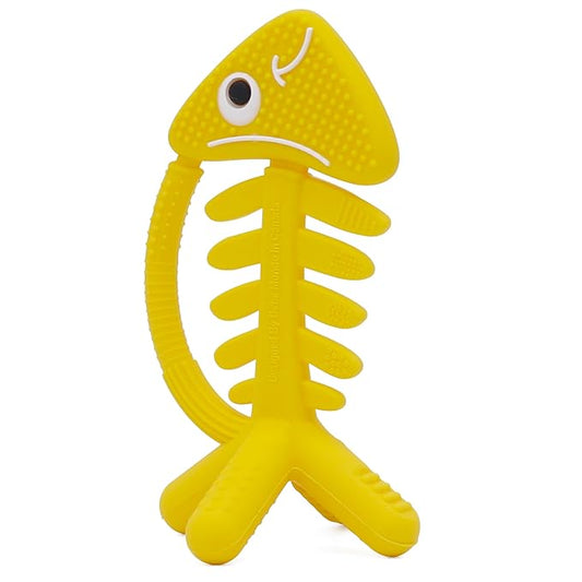 3 in 1 Infant Toys, Baby Teething Toys 3–6 6–12 Months, Teethers for Babies 0–3–6–12 Months for Teething Relief, Baby Gift, Baby Teether Toys, Silicone Sensory Toys, USA Patent Pending, Fish (Yellow)
