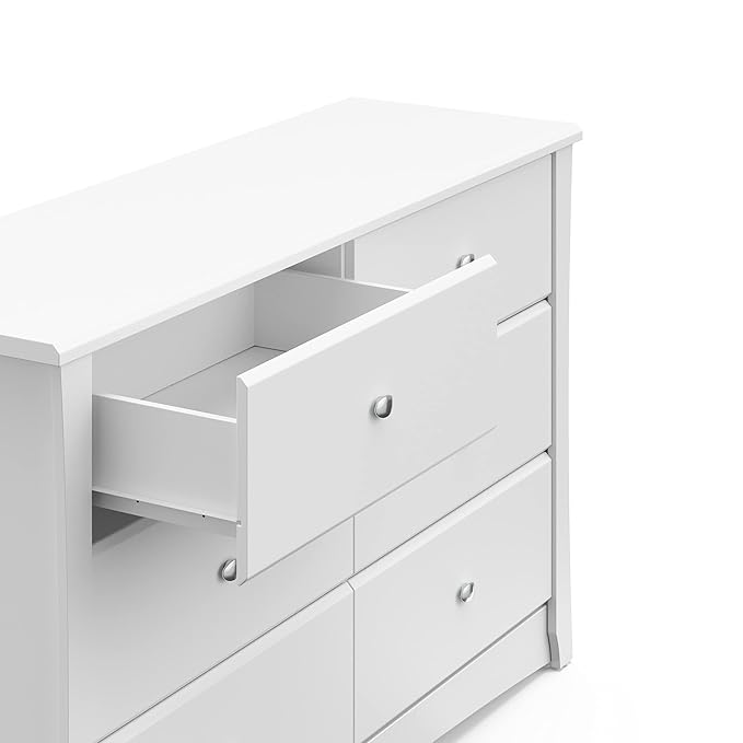 Storkcraft Crescent 6-Drawer Dresser (White) – GREENGUARD Gold Certified, White Dresser for Bedroom, Kids & Nursery Storage Chest, Safety Interlocking Drawers, Pre-Installed Tracks, Kids Chest
