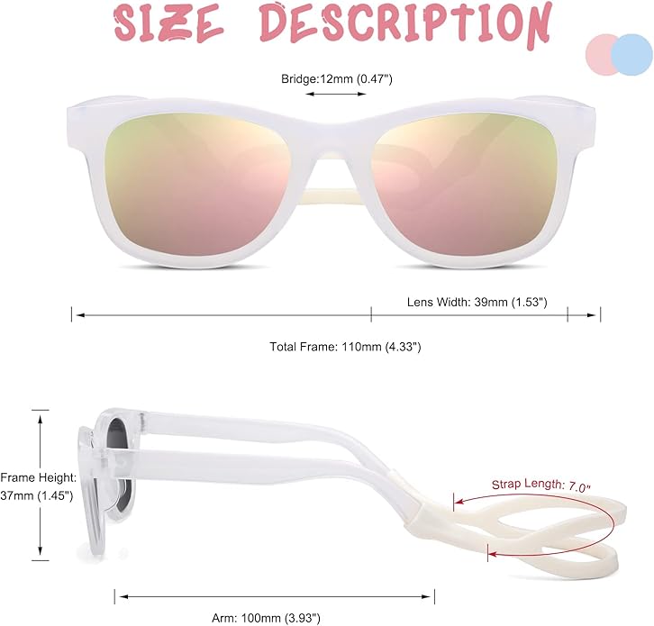 COASION Bendable Flexible Polarized Newborn Baby Sunglasses with Silicon Strap for Infant Boys Girls Age 0-12 Months CA9042