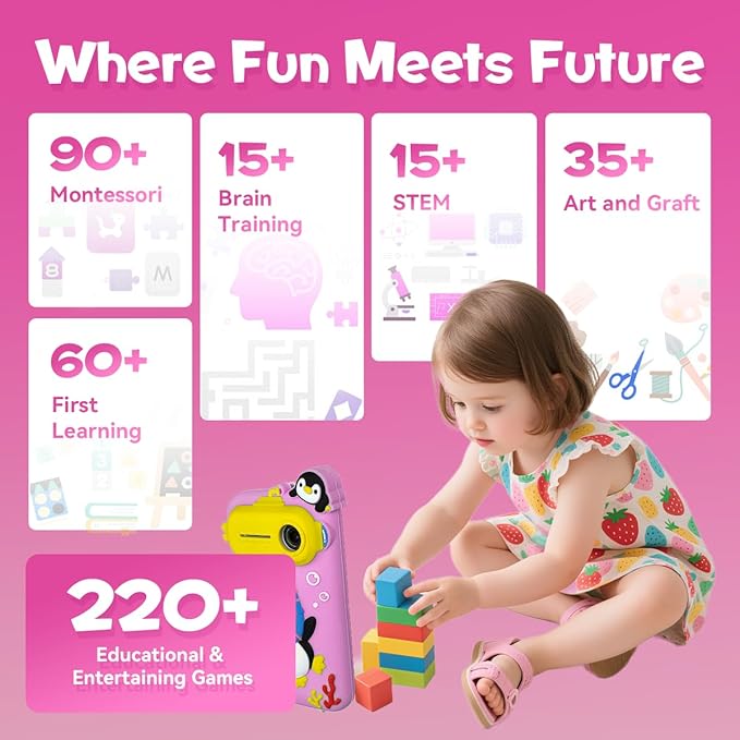 Kids Toys Smart Phone, 3.97" Touchscreen Toddler Phone with 220+ Learning Games, Camera, Parental Control, Educational Phone for Girls Ages 3-9, Birthday