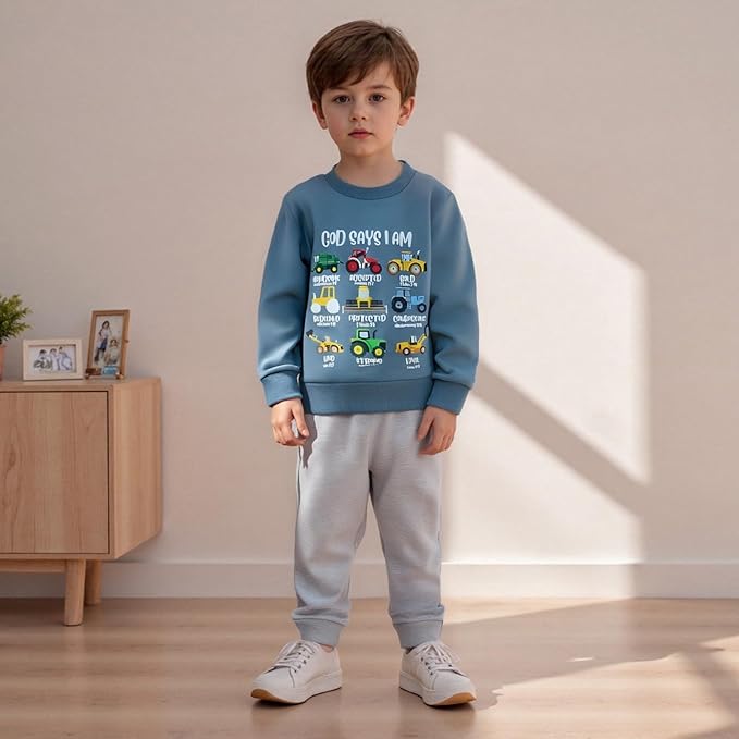 Baby Boy Fall Clothes Set Long Sleeve Truck Tractor Print Sweatshirt Pants Toddler Infant Outfits 6 12 18 24 Months 2T