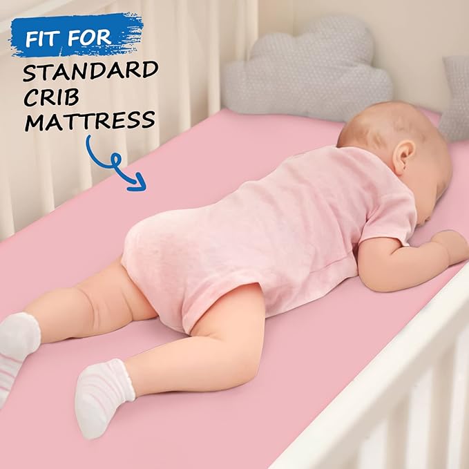 Crib Sheets Girl, 2 Pack Baby Crib Sheets for Standard Crib Mattress & Toddler Bed Mattress, Snug Fit Breathable Soft Fitted Crib Sheet, Blue & Pink