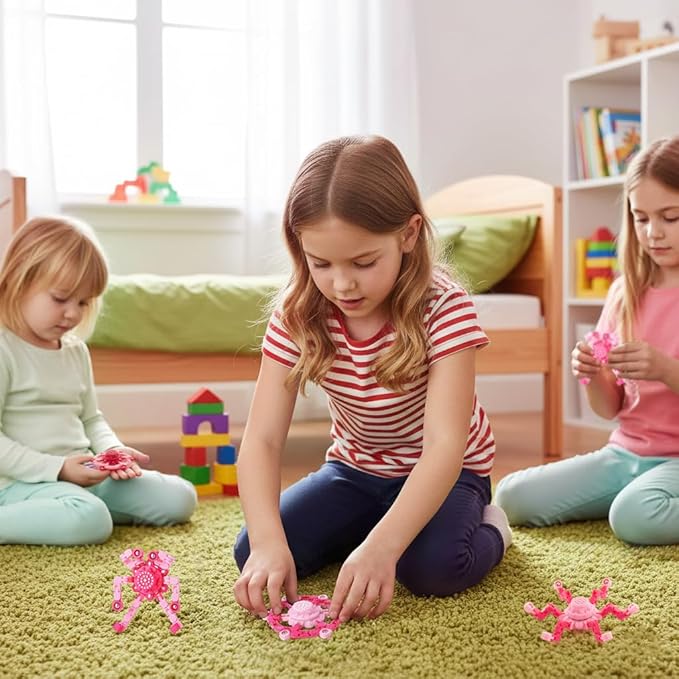 2 PCS Transformable Fidget Spinners for Kids, Valentine's Day Gifts for Classroom Exchange, Party Favors, Sensory Stress Relief Toy for Girls & Boys,Pink Deformable Mechanical Chain Robot Toy
