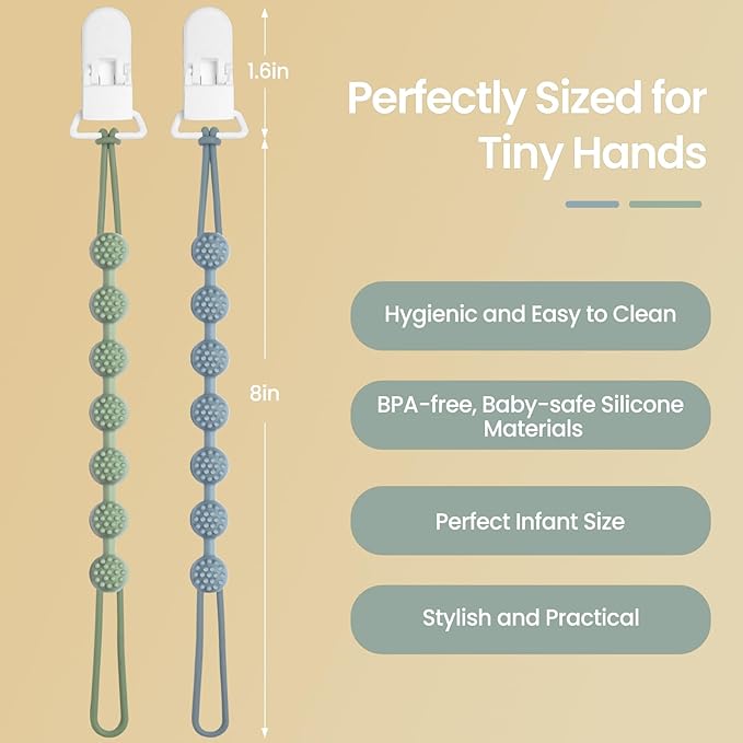 6 Pack Baby Pacifier Clip, Silicone Pacifier Clips Holder with One Piece Design, BPA Free, Soft Flexible Binky Clips with Texture for Baby Boy and Girl