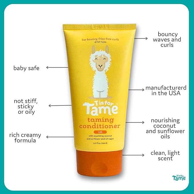 T is for Tame – Natural Curly Hair Conditioner for Kids with Jojoba & Sunflower Oil – Detangles, Softens & Controls Frizz – Plant-Based, Vegan & Hypoallergenic – 5.07 fl oz (2 Pack)