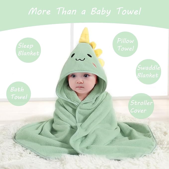2 Pack Hooded Baby Towels - Premium Ultra Soft Organic Baby Bath Towel – Absorbent and Hypoallergenic Towels for Baby Boy Girl, Toddler, Newborn Essentials (Green,Brown)