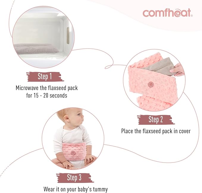 Colic and Gas Relief for Newborns and Infants, Flaxseed Heated Tummy Wrap, Baby Swaddling Belt with Soothing Warmth, Natural Relief for Upset Stomach in Babies Toddlers, 0-3 Years (Pink)