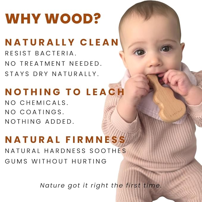 Wooden Guitar Teether Rattle for Babies | Natural Beechwood & Walnut Wood | Non-Toxic Organic Teething Toy | 0-12 Months | ASTM EN71 CPSC Certified | Gift for Baby Shower