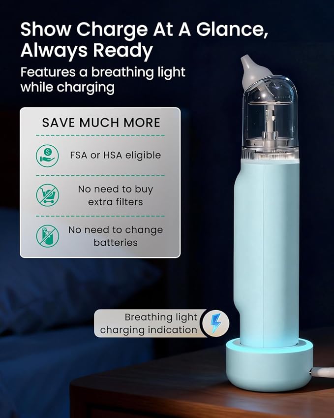 GROWNSY Nasal Aspirator for Baby, Upgraded 5 Suction Levels Baby Nose Sucker, IPX7 Waterproof Electric Nose Suction for Baby, Booger Sucker for Toddlers with Music & Light Functions (Blue)