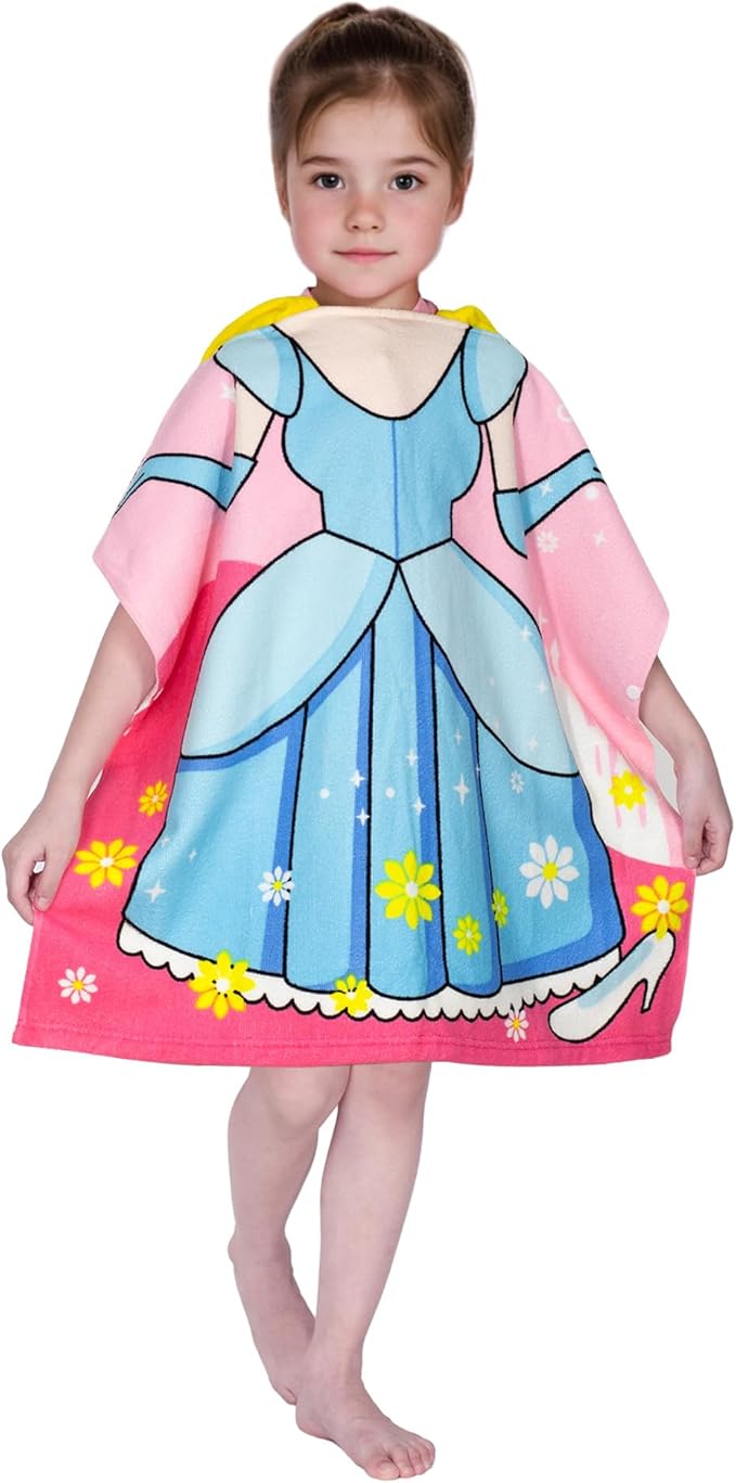 Hooded Kids Beach Towels - Toddler Bath Towel Girls Boys Swim Cover-ups for Ages 1 to 6 Kids Pool Towels Quick Dry Lightweight Soft Microfiber Poncho Towel 24x23(Blue Dress)