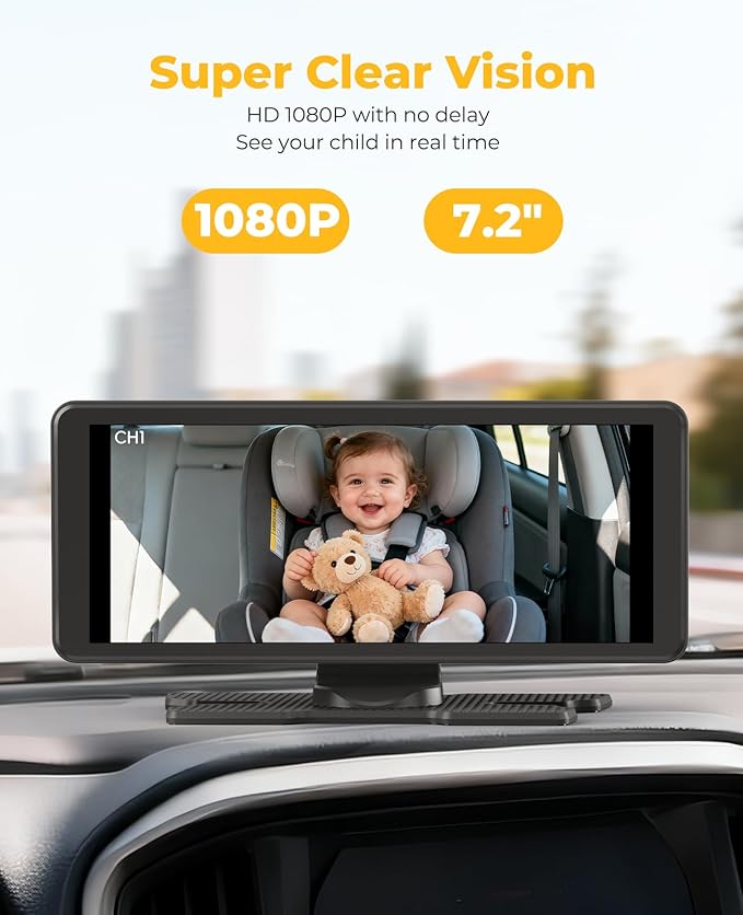 BM5 PRO Baby Car Camera for 2 Kids, 7.2" 1080P Dual Channel Display for Car Seat, Easy Installation with 2 IR Night Vision Cameras, Rear Seat Safety for Babies and Pets