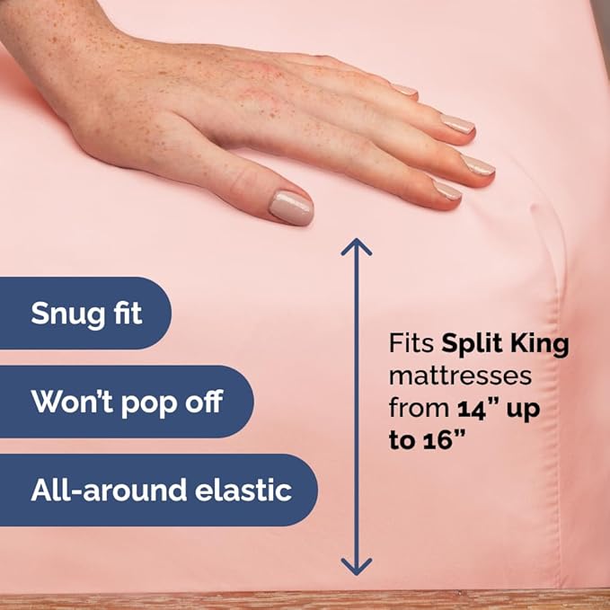 Split Head King Sheet Set – 4 Piece Flex Split Top King Sheets for Adjustable Beds - Fits 14” to 16" Mattress w/ Deep Pockets - Soft, Breathable & Cooling - Luxury Bedding and Wrinkle Free - Baby Pink