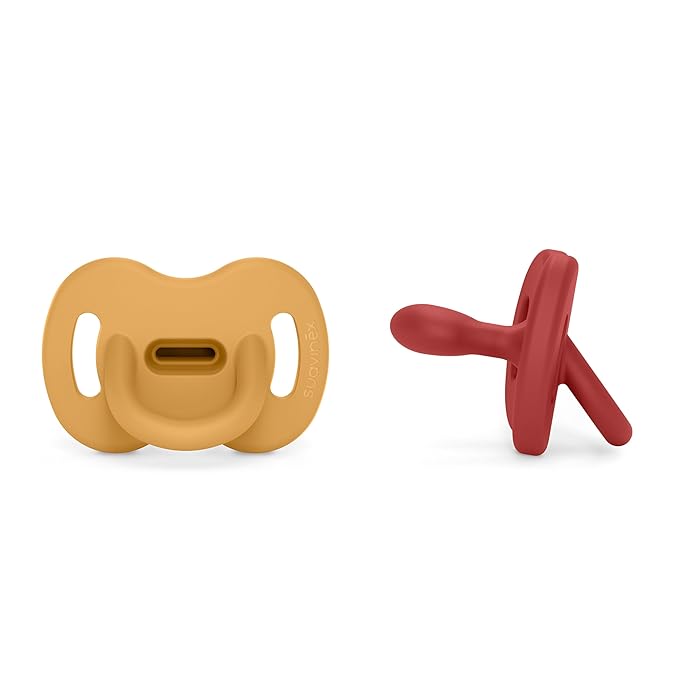 Color Essence SX PRO Silicone Baby Pacifier 2Pk, Made with 100% Soft Silicone, Baby Essentials Perfect for Breastfeeding Babies, Designed in Spain, 6-18 Mths, Honey/Chili
