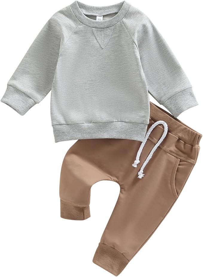 Toddler Baby Boy Fall Outfit Crewneck Long Sleeve Sweatshirt Tops Elastic Pants Jogger Cute Newborn Winter Clolthes Set