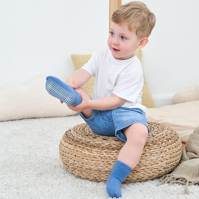 ZAPLES Baby Non Slip Grip Crew Socks with Anti Skid Soles for Infants Toddlers Kids Boys Girls
