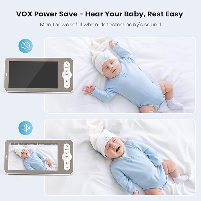 ieGeek Baby Monitor with 2K Camera and Audio - Video Monitor with 5" Screen - Night Vision, Two-Way Talk, Cry & Motion Detection, Temper& Humidity Sensor, PTZ, Remote Control via Screen and Free APP