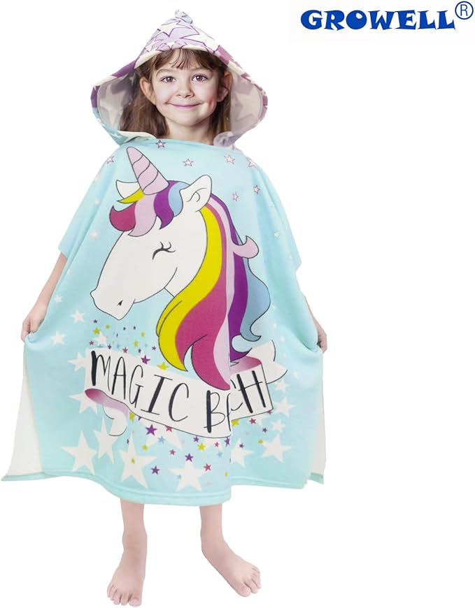 Hooded Kids Beach Towels - Toddler Bath Towel Girls Boys Swim Cover-ups for Ages 1 to 6 Kids Pool Towels Quick Dry Lightweight Soft Microfiber Poncho Towel 24x23 (Unicorn Aqua)