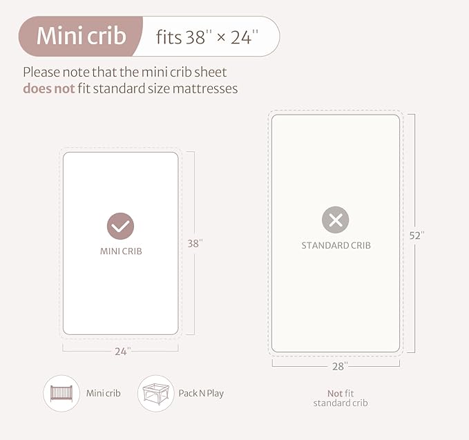 Blissful Diary Muslin Mini Crib Sheets, Pack and Play Mattress Sheets Fitted for Pack N Play, Soft Cotton for Boys Girls, 2 Pack(Dusty Pink Checkboard & Dusty Pink)