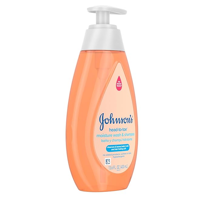 Johnson's Baby Head-To-Toe Wash & Shampoo, Tear-Free, Moisturizing Body Wash, Newborn Essentials, Baby Wash and Shampoo, No added Parabens, Sulfates and Dyes, 13.6 fl. oz