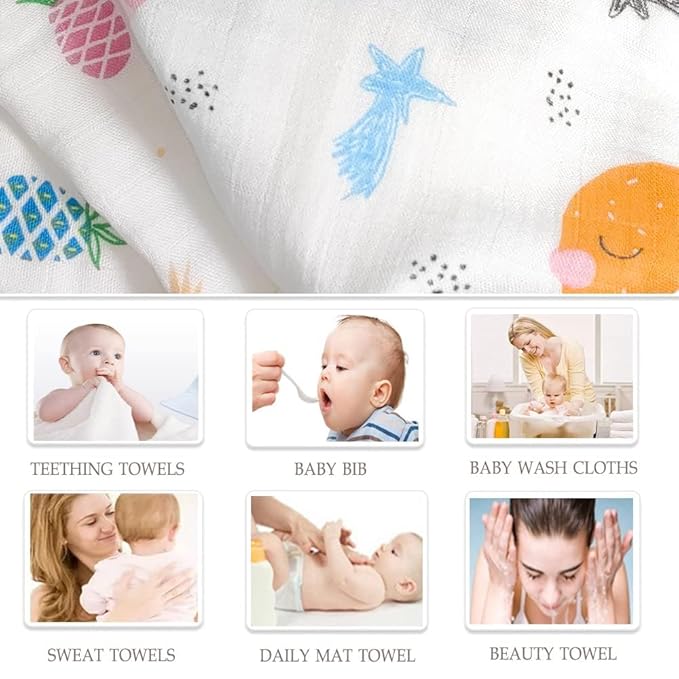 norinori Baby Msulin Washcloths Newborn Face Towel - Baby Muslin Burp Cloths 10Pack Soft Absorbent Natural Cotton Wash Towel 10"X10" Baby Bath Towels Wipes Baby Registry as Shower