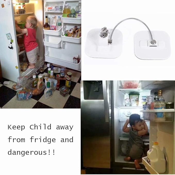 Locks for Refrigerator,2 Pack Fridge Lock with Keys,Lock for a Fridge,White Refrigerator Lock