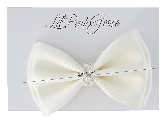 0-12 Newborn Baby Baptism Pearl Headband or Clip with Bow in WHITE Christening Headband with Satin Bow, Pearl Rhinestone Band (Ivory Clip, 1 Count (Pack of 1))
