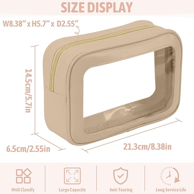 3PCS Clear Toiletry Bag,TSA Approved Travel Makeup Pouch with Zipper for Cosmetics and Toiletries，Diaper Bag Organizer Pouch Set,Women's Purse Organizer and Clear Car Bag