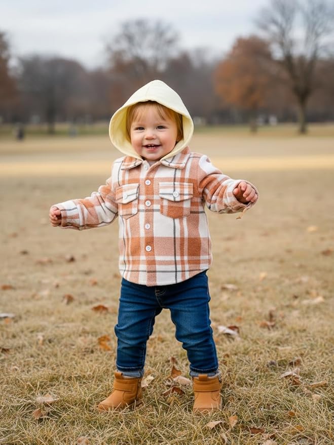 YOUNGER STAR Toddler Kids Boys Girls Flannel Hooded Plaid Shirt Button Baby Red Clothes