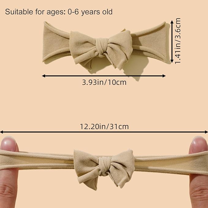 6pcs Nylon Headbands for Girls: Stretchy Knot Hair Bows, Double Layer Elastic Hairbands for Newborn, Infant, Toddler, Kids