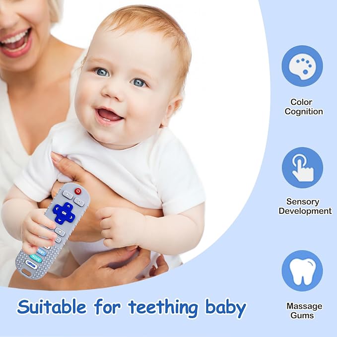3pack Silicone Baby Teething Toy - Baby Chew Toy for Teething Relief, Toddler Sensory & Baby Remote Toy, Food-Grade Safe for 3-24 Months, Valentine's Birthday Gift(Beige&Blue&Gray)