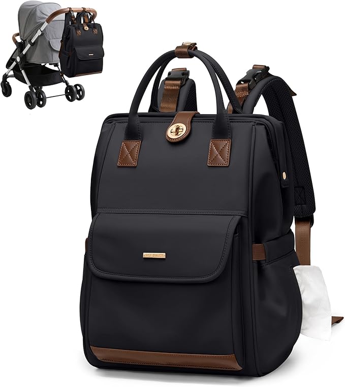 Diaper Bag Backpack,Multi Function Water Resistant Diaper Bag With Hook,Casual Hanging diaper bag for mom,16 Inch,Black