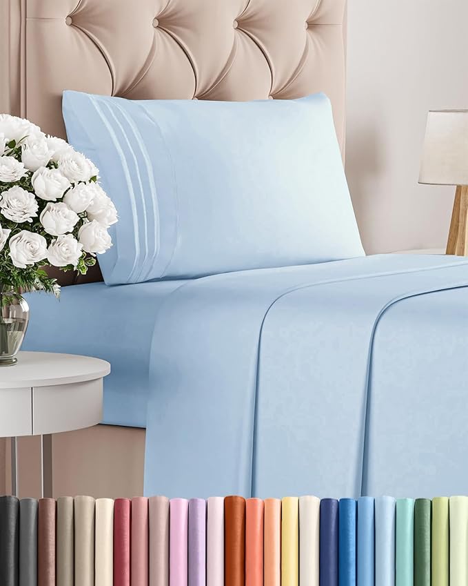 Twin Size 3 Piece Sheet Set - Comfy Breathable & Cooling Bed Sheets Set - Hotel Luxury Bedding for Women, Men, Kids, Teens, Boys & Girls - Deep Pockets, Soft and Wrinkle Free - Oeko-Tex - Light Blue