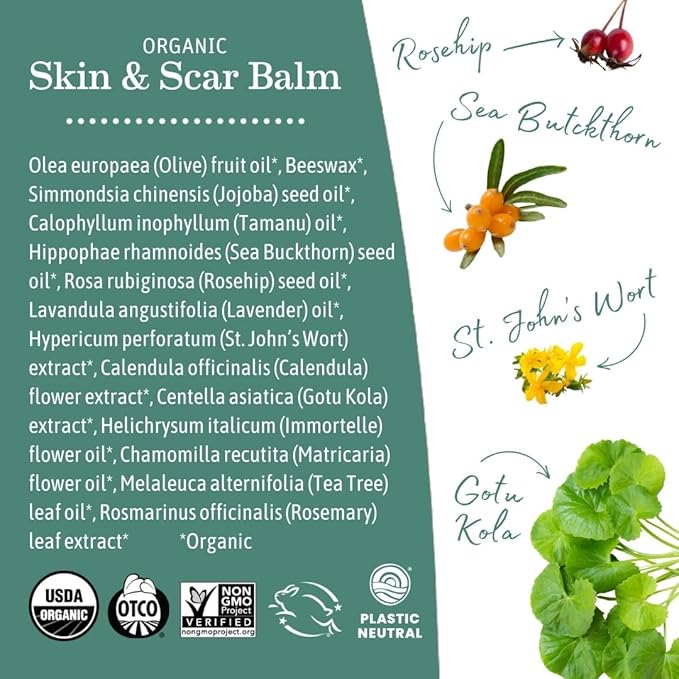 Earth Mama Organic Skin & Scar Balm |C-Section Recovery Skin Care, Pregnancy Stretch Mark Scar Cream with Organic Jojoba Oil, Tamanu Oil & Gotu Kola (2-Pack)