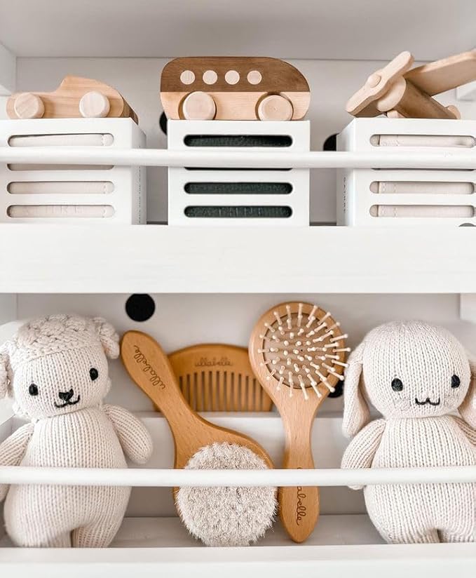 Ullabelle 3 Piece Wooden Baby Hair Brush and Comb Set for Newborns & Toddlers in Chic Gift Box - Ultra Soft Natural Goat Hair and Wood Baby Brush Set Prevents Cradle Cap - Perfect Registry Gift (Sage)