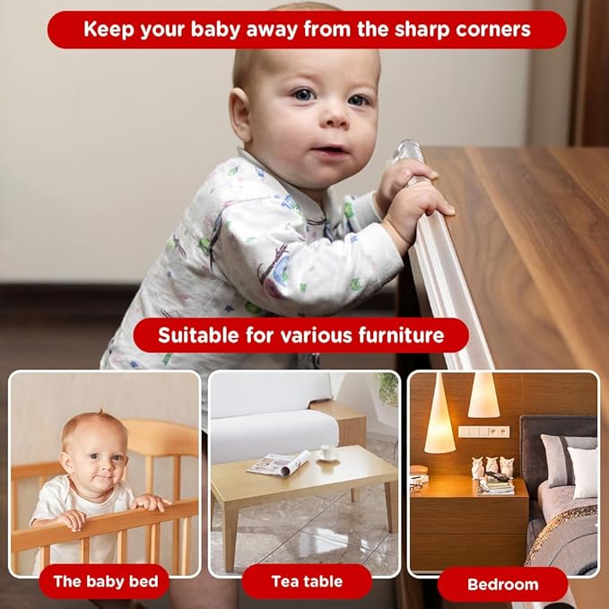 Edge Protector for Baby Proofing,Clear Edge Protector Strip,Sharp Edge Wrap Cover Tape,Self Adhesive Protective Bumper Guards for Cabinet Door,Desk,Glass Table, and Wall 26.2ft with 4 Corners
