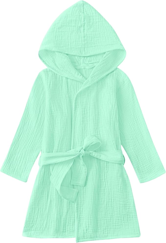 Organic Cotton Toddler Bathrobe, Soft and Breathable Baby Robe for Kid, Boy& Girl Hooded Robe Muslin