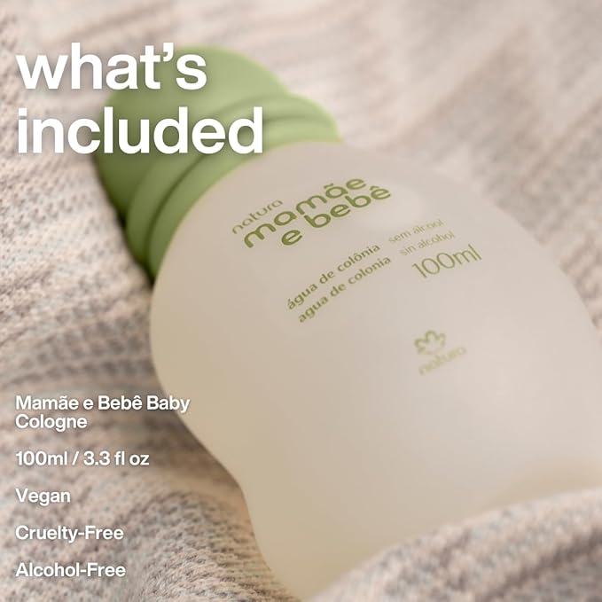 Natura - Mamãe e Bebê Mom & Baby Cologne | Gentle Fresh Scent for Babies | Alcohol-Free, Hypoallergenic, Pediatrician Tested, Vegan & Safe Daily Use – 3.4 fl oz (100 ml)
